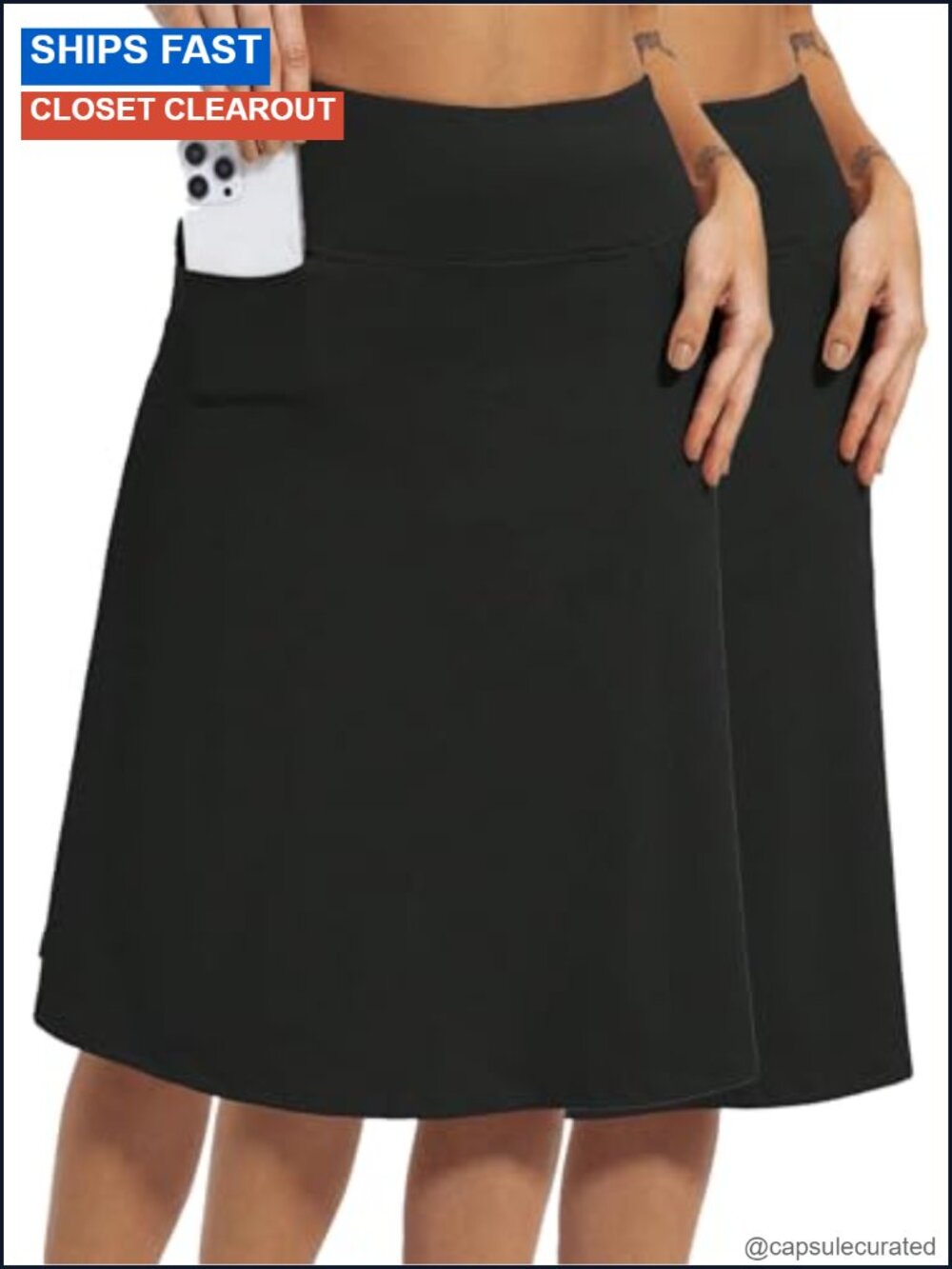 Knee Length Skorts with Pockets 2 Piece Athletic Midi Running Skirt